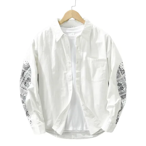 Retro Printing Stitching Long Sleeve Shirt