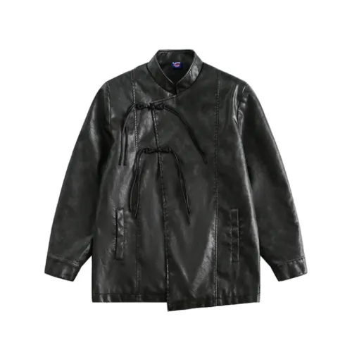 Slant Placket Washed Leather Jacket