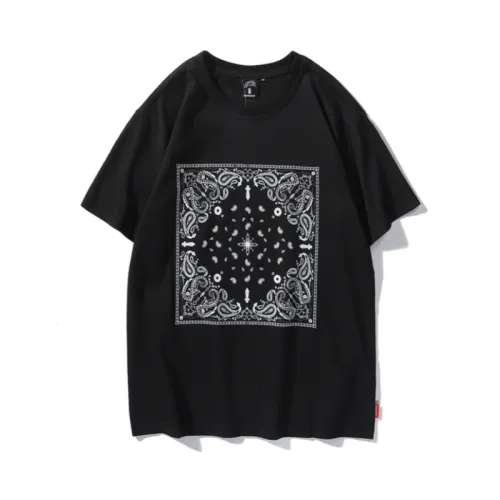 Tide Retro Cashew Flower Printing Round Neck Short-Sleeved T-Shirt