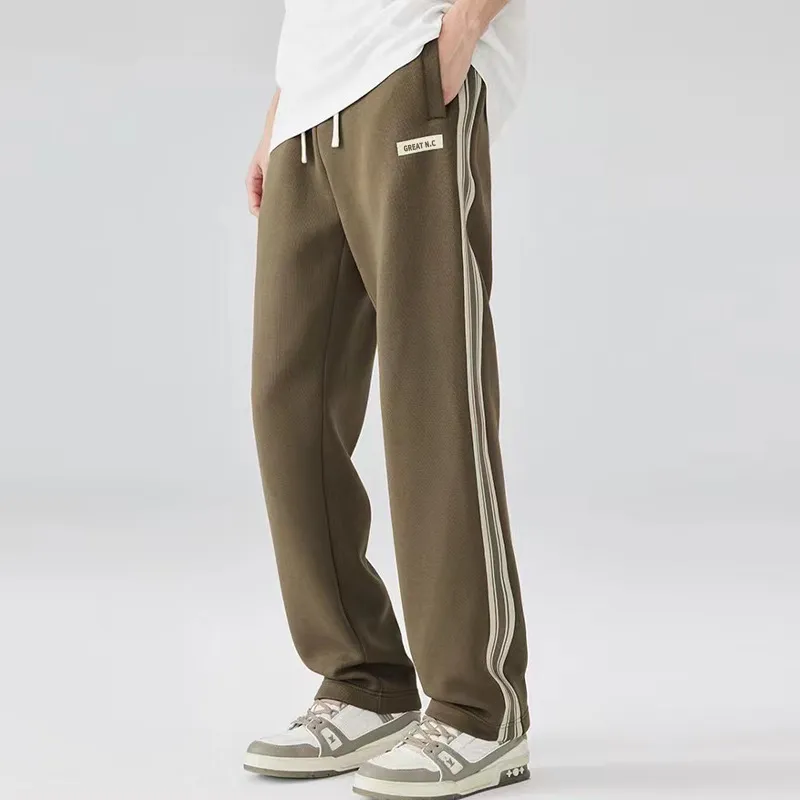 Loose Straight Stitching Striped Pants-7