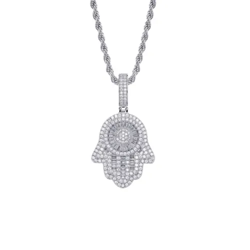 Retro Fatima Hand Pendant Full Zircon Hip Hop Necklace