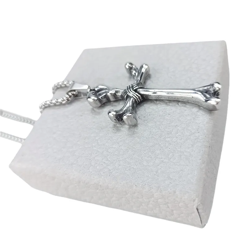 Retro Titanium Steel Bone Cross Pendant Punk Personality Necklace-2