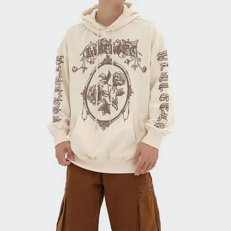 Flower Printed Loose Side Slit Pocket Hoodie-6