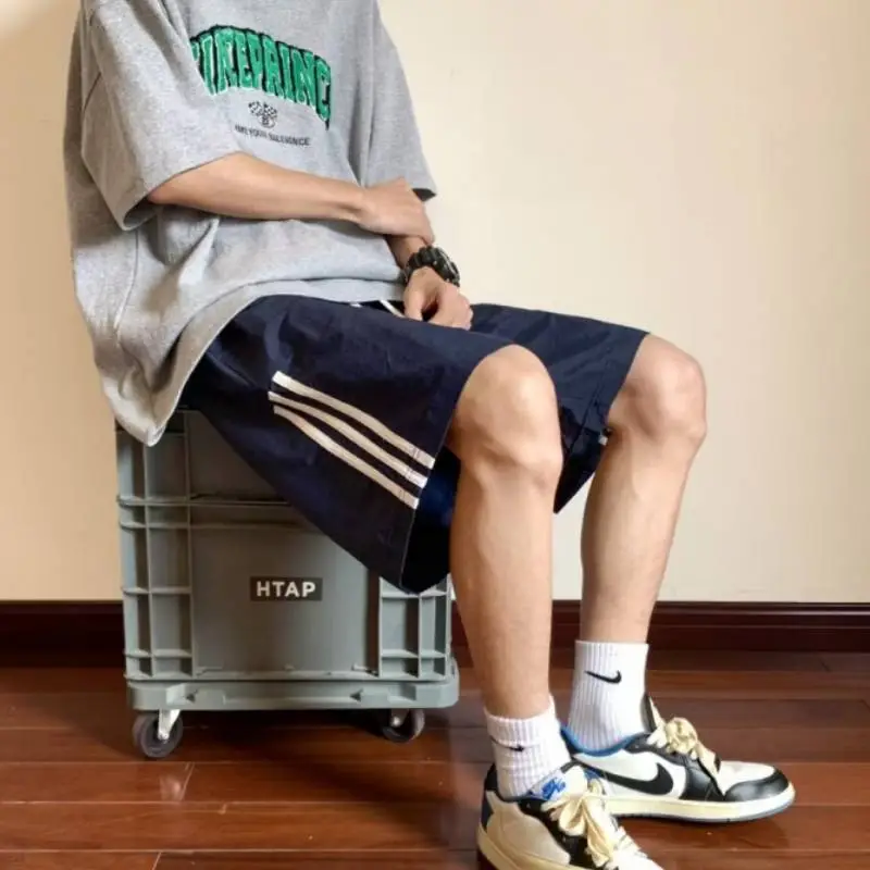 Quick Drying Retro Casual Sports Shorts with Striped Design-3
