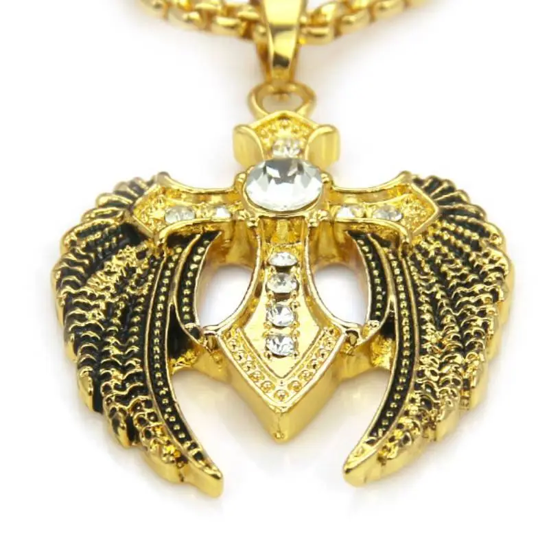 Creative Hip Hop Diamond Wings Pendant Necklace-2