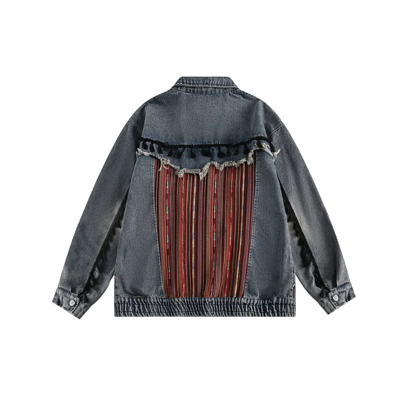 Bohemian Stitching Vintage Washed Denim Tooling Jacket-1
