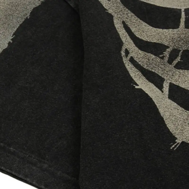 Washed Dark Skeleton Print T Shirt-7
