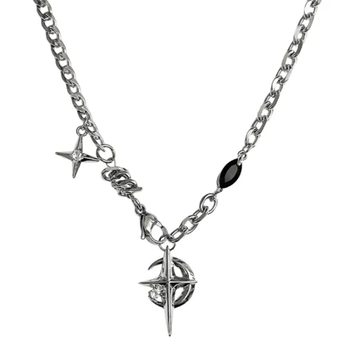 Titanium Steel Necklace Black Gem Mang Star