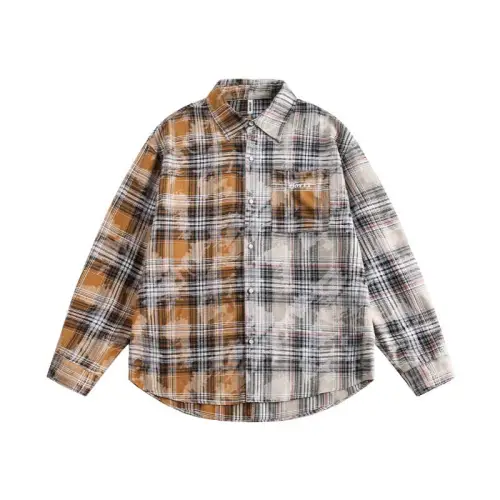 Retro Tide Washed Plaid Stitching Shirt