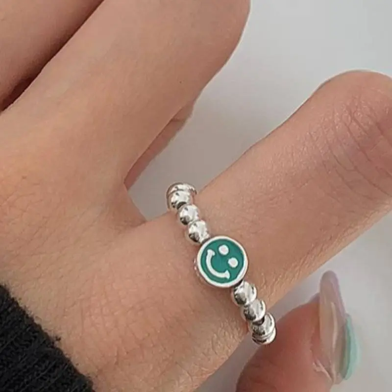 Colored Beaded Smiley Face Ring-3