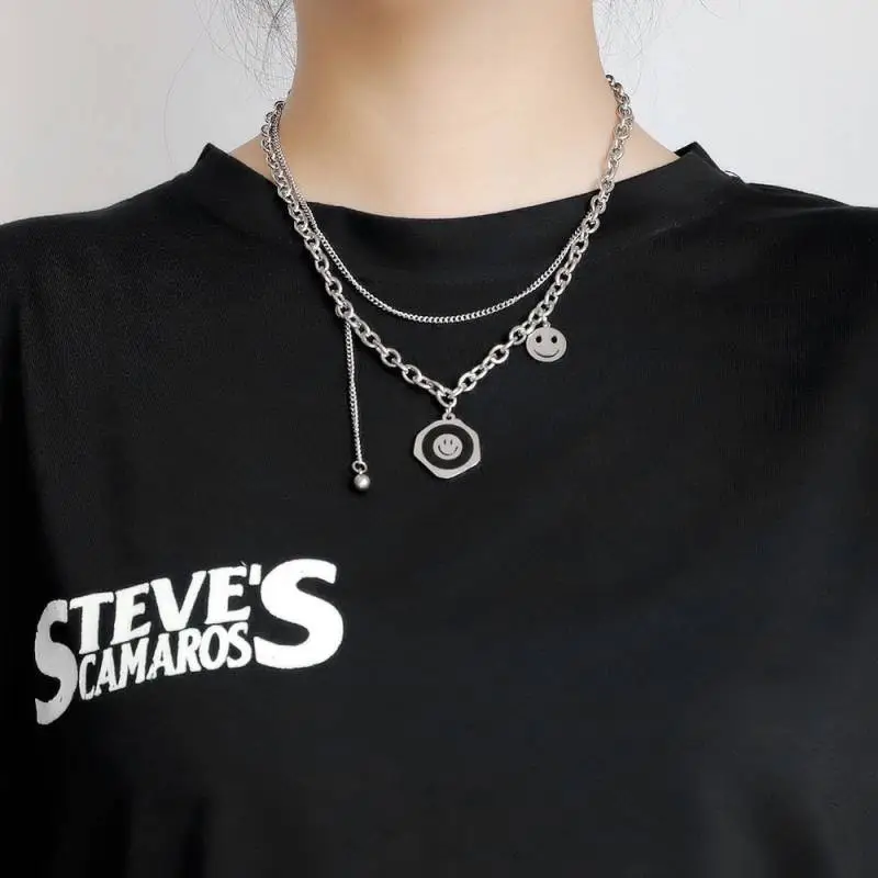 Geometric Smiley Face Necklace-1