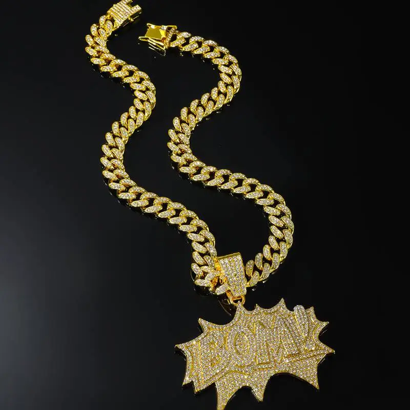 Hip Hop Bold Diamond Letter Necklace-4