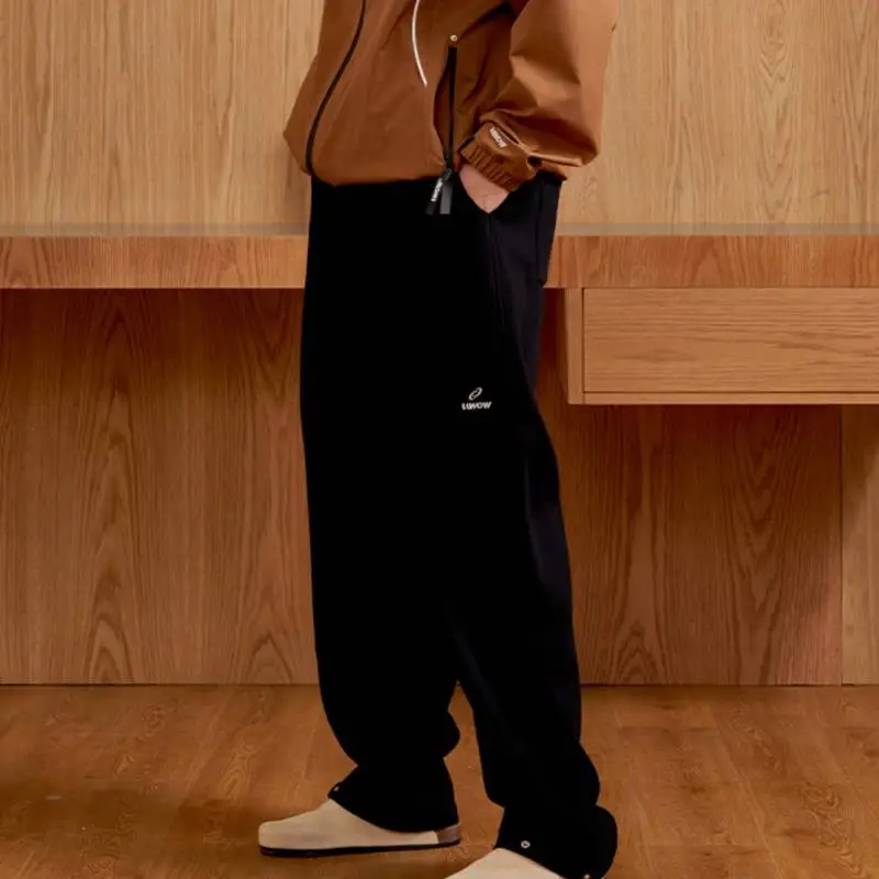 Solid Color Trendy Embroidered Logo Drawstring Casual Pants-7