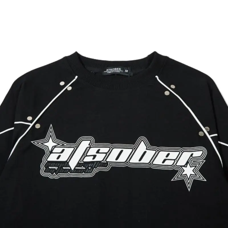 Metal Rivet Decorative Color matching Raglan Sleeve Long sleeve T shirt-4