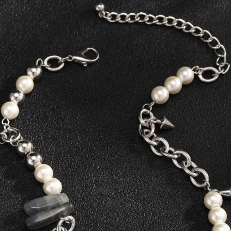 Hip Hop Splicing Pearl Necklace-3