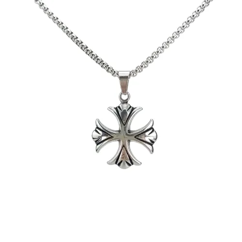 Classic Cross And Punk Retro Stainless Steel Pearl Necklace