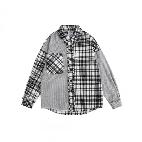 Design Spliced Plaid Long Sleeve Shirt