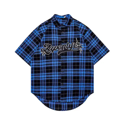 Fashion Letter Embroidered Plaid Shirt Design Sense Oversize Loose Shirt