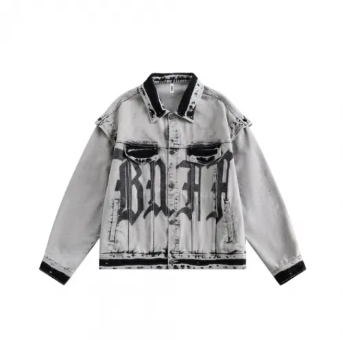 Two-Wear Detachable Sleeves Letter Print Washed Dressed Denim Jacket