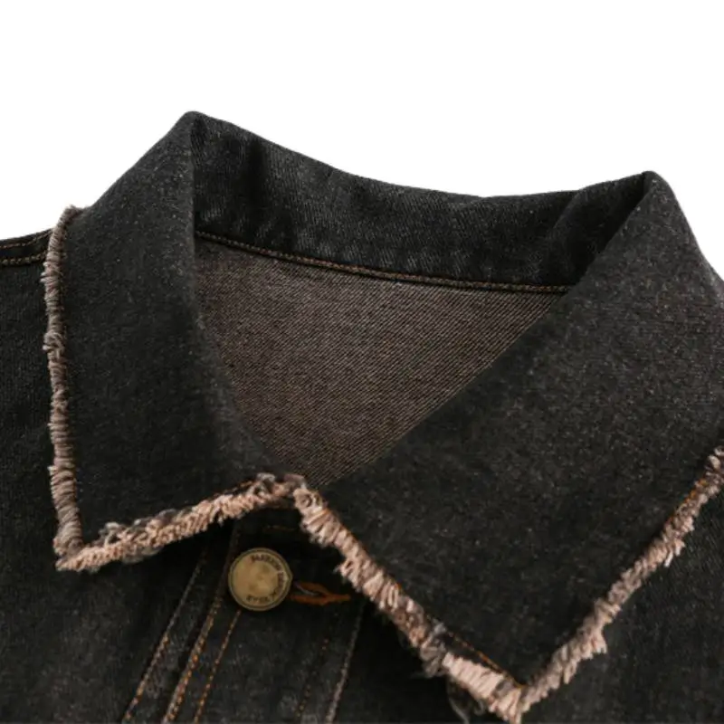 Retro High Street Burr Washed Old Denim Jacket-3
