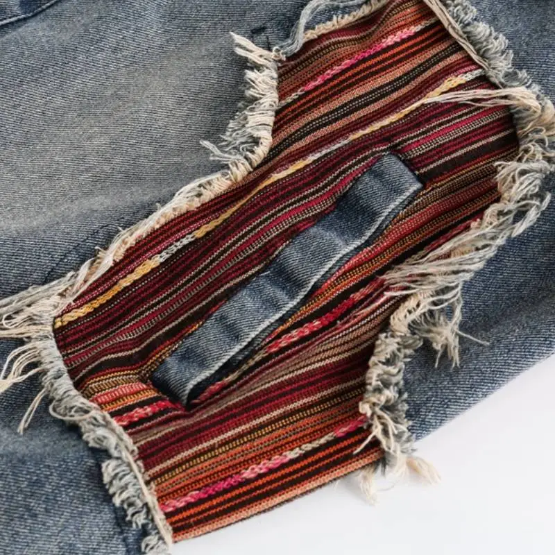 Bohemian Stitching Vintage Washed Denim Tooling Jacket-5
