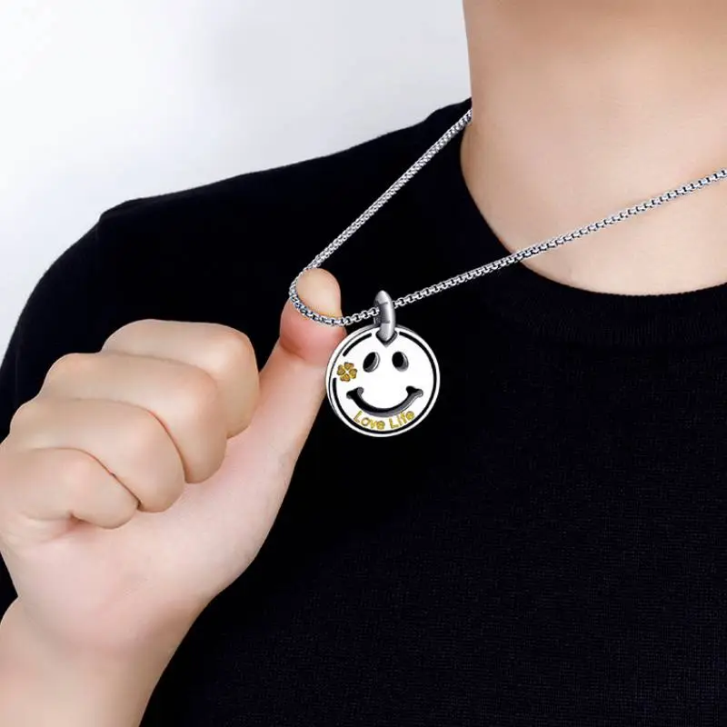Titanium Steel Smiley Pendant Necklace-1