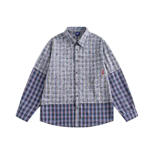 Fog Plaid Fake Two-piece Stitching Shirt