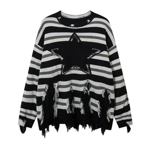 Fashion Brand Striped Design Long Sleeve Crewneck Sweater Jacket