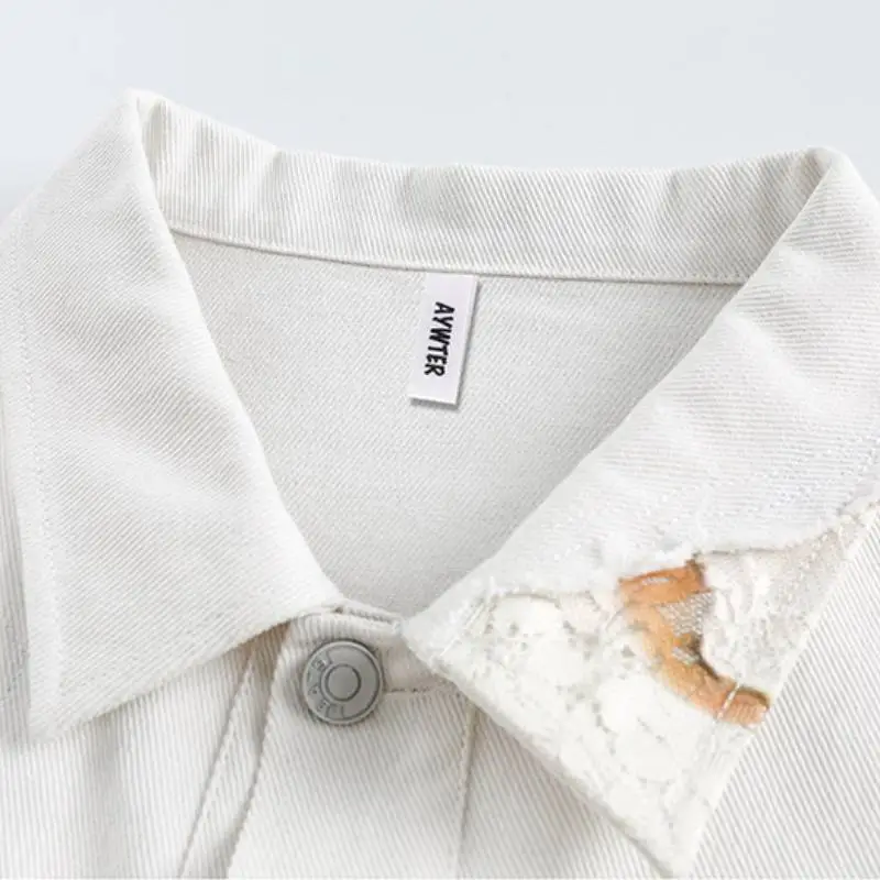 Spring New Burn Flower Lace Stitching Lass Denim Jacket-2