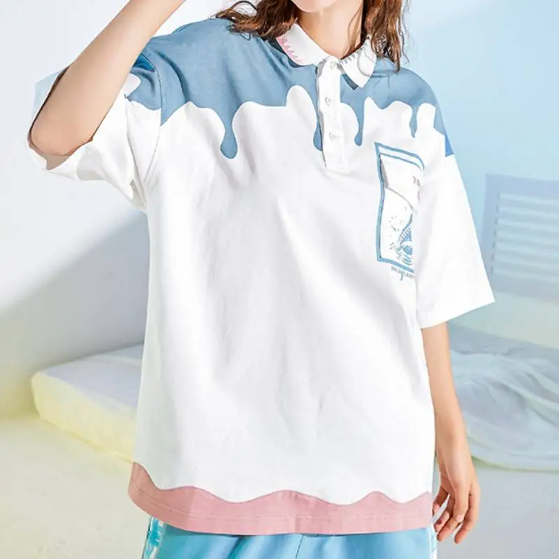 Casual Versatile Contrast Color T Shirt-2
