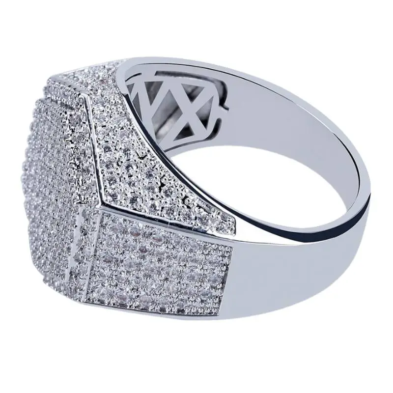 Hip hop Hexagonal Ring Micro inlaid Zircon-1
