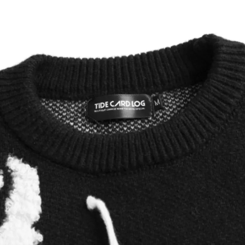 Lazy Style Chic Design Rose Tassel Long Sleeve Retro Knitted Wool Sweater-3