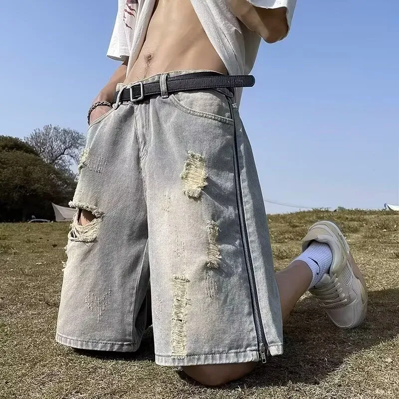 Retro Distressed Denim Shorts-3