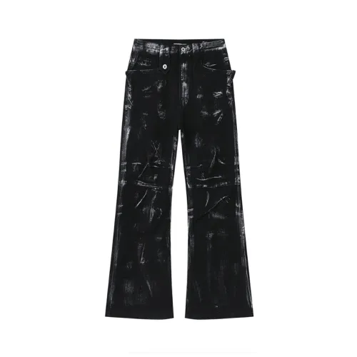 High Street Lacquer Printing Stitching Heavy Industry Black Jeans