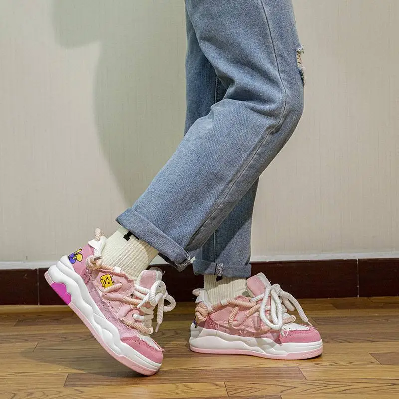 Tide Canvas Thick Sole Height Increase Bread Shoes-4