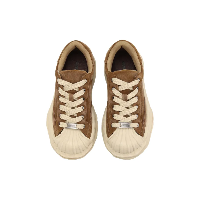 Shell Head Washed Niche Stitching Retro Thick Bottom Low top Board Shoes-2