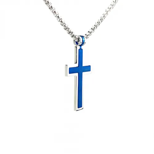 Double Layered Blue Pearl Chain Simple Cross Necklace Electroplating Set