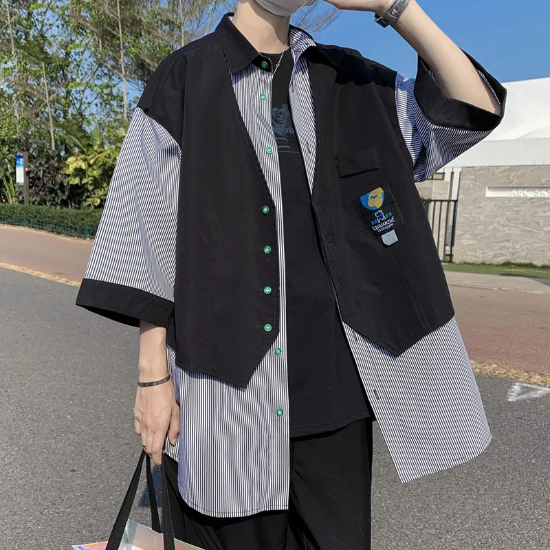 Fake Two Piece Striped Quarter Sleeved Shirt-1