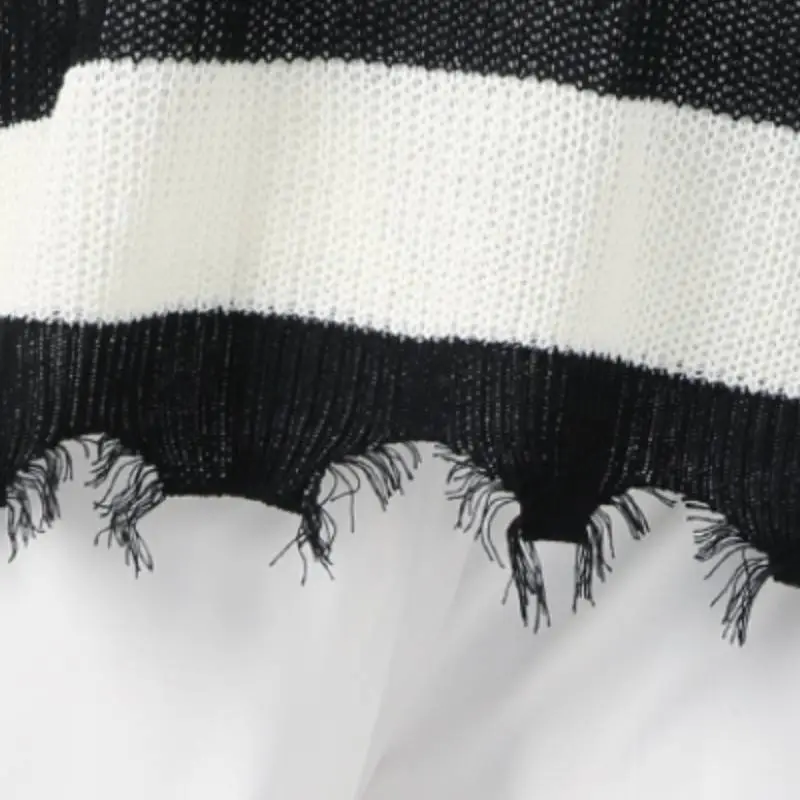 Loose Striped Tassel Hole Pullover Sweater-4