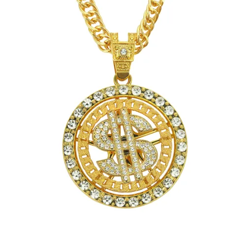 Hip-Hop Trendy Necklace Diamond-encrusted Dollar Rotating Pendant Necklace