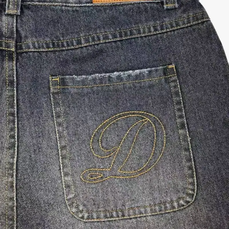 Retro Letter Loose Denim Shorts-2