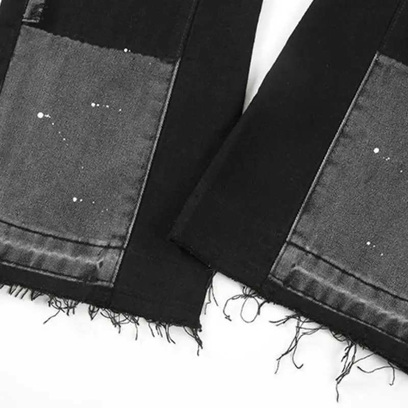 High Street Washed Distressed Patchwork Jeans-4