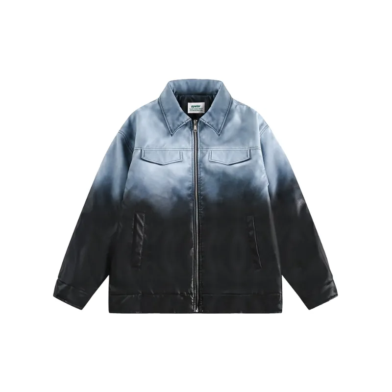 Design Retro Gradient Loose Coat PU Leather Cotton padded Jacket-0