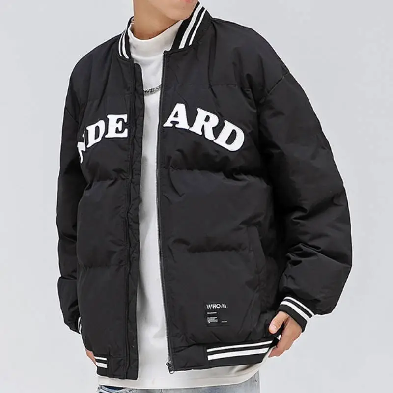College Style Letter Printed Stand up Collar Cotton Coat-7