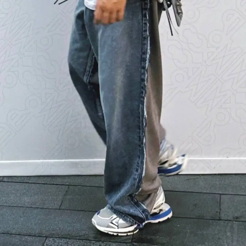 Deconstructed Side Seam Patchwork Jeans-3