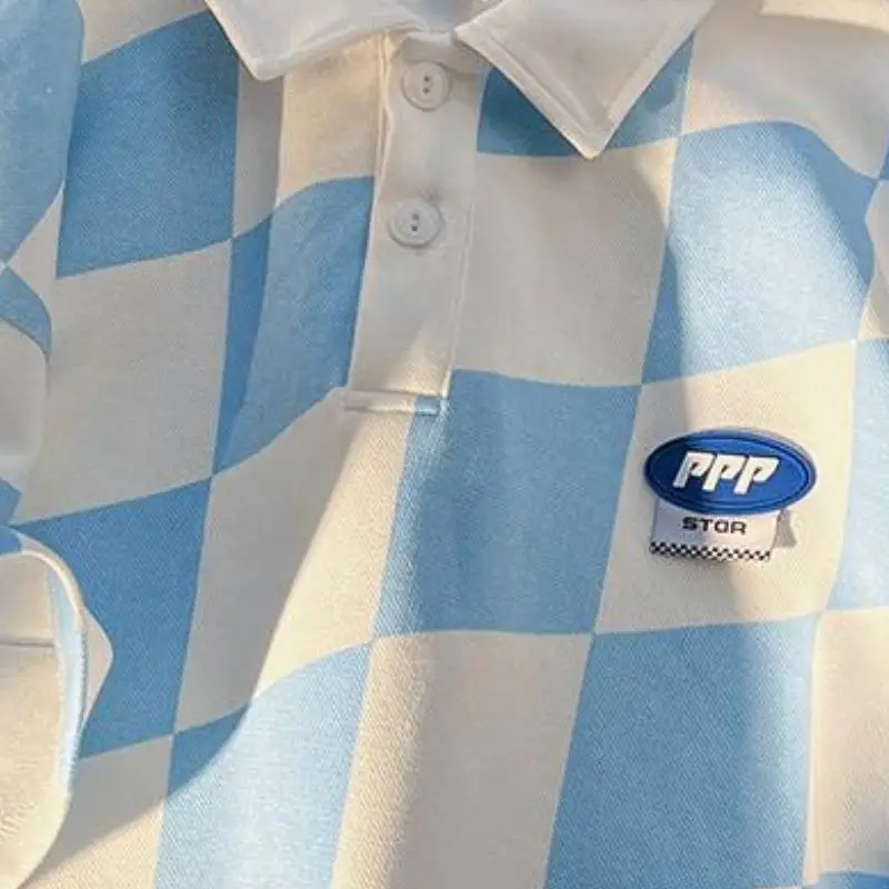Plaid  Trendy Casual Lapel  Polo T Shirt-1