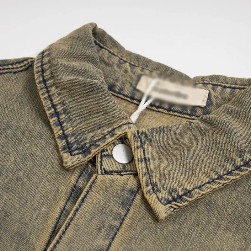 Gothic Letter Trendy Mud Dyed Denim Shirt-2