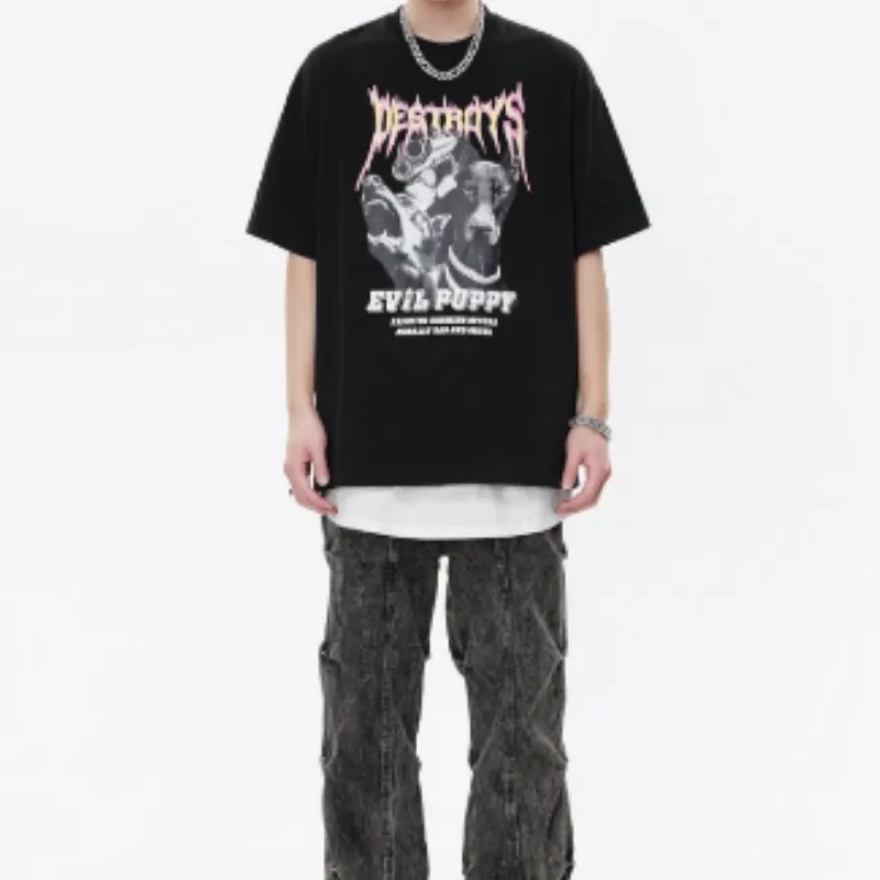 Casual Flame Letter Print T Shirt-7