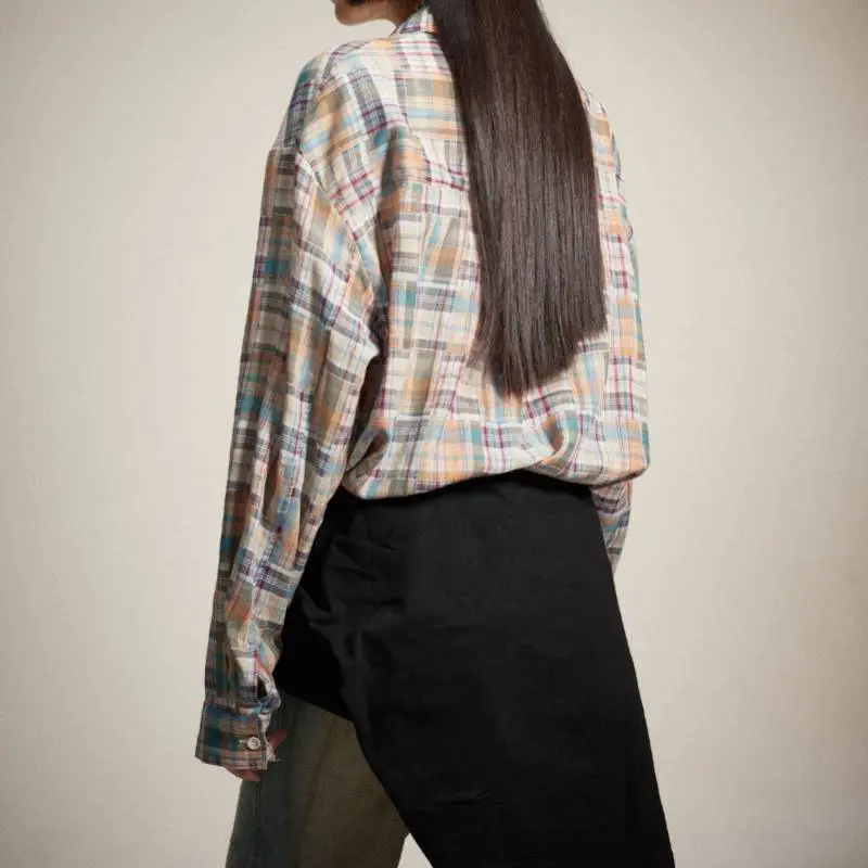 Retro Color Plaid Loose Shirt-3
