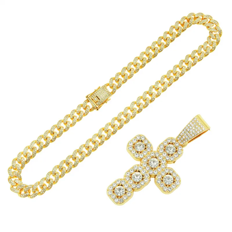 Diamond Cross Pendant Cuban Chain-3